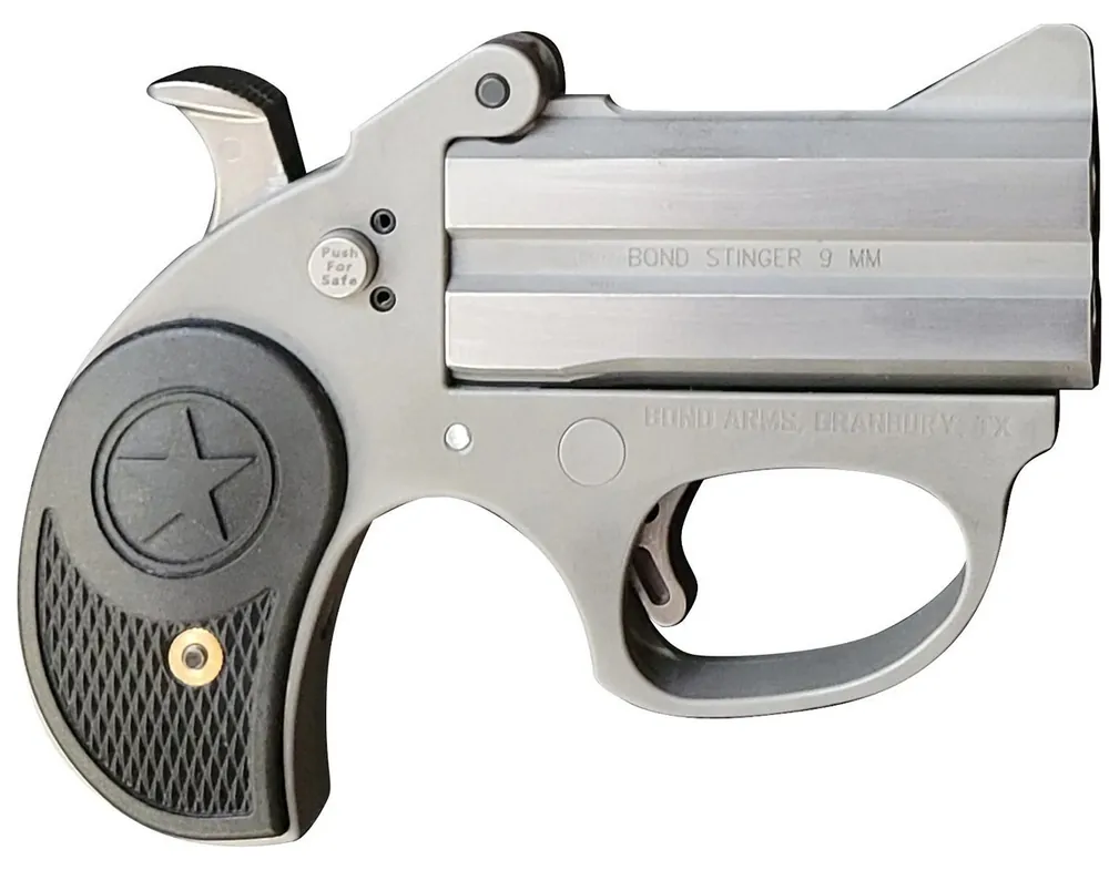 Bond Arms Stinger 9mm Derringer 2Rd 2.50" Stainless Steel Construction Black Rubber & Nylon Grips Crossbolt Safety BASRS-9MM
