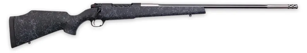 Weatherby Mark V Accumark 28 Nosler Rifle 3+1 26" Threaded/Fluted Stainless Barrel Gray Webbed Black Monte Carlo Stock MAM01N28NOR8B