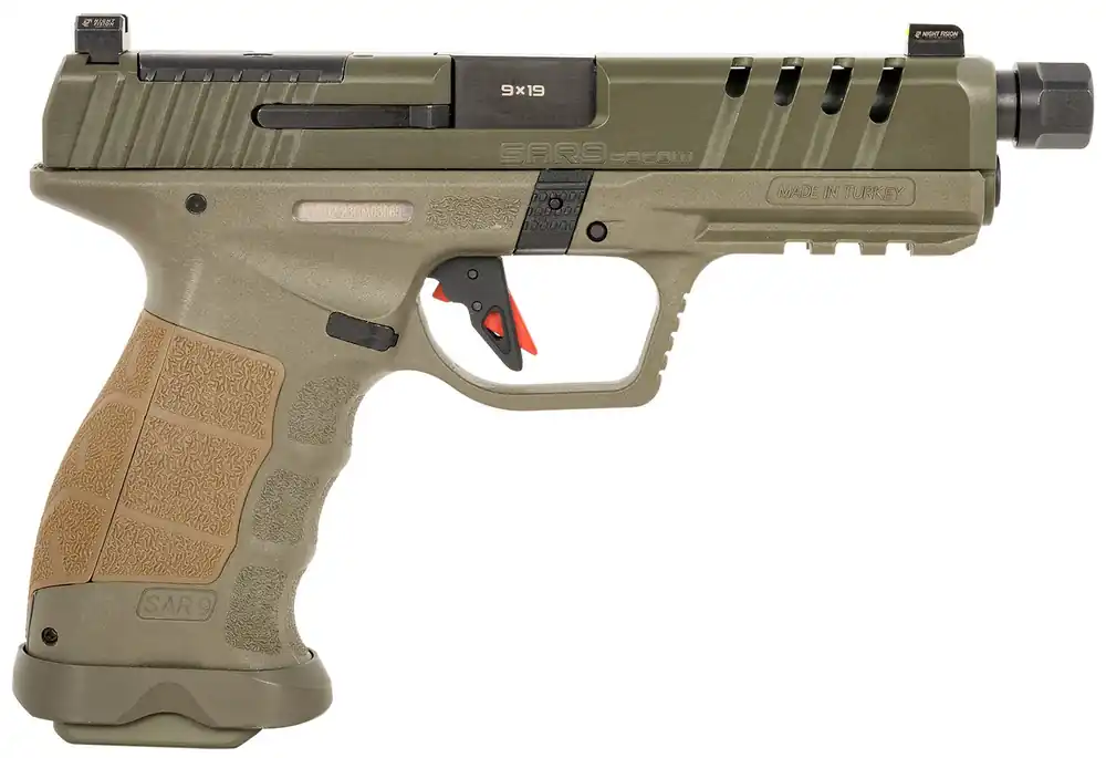 SAR SAR9 SOCOM 9mm 17+1/21+1 5.20" Threaded Barrel Steel Slide Syn Frame Night Sights Pic Rail Optic Ready OD SAO SAR9SOCOMOD