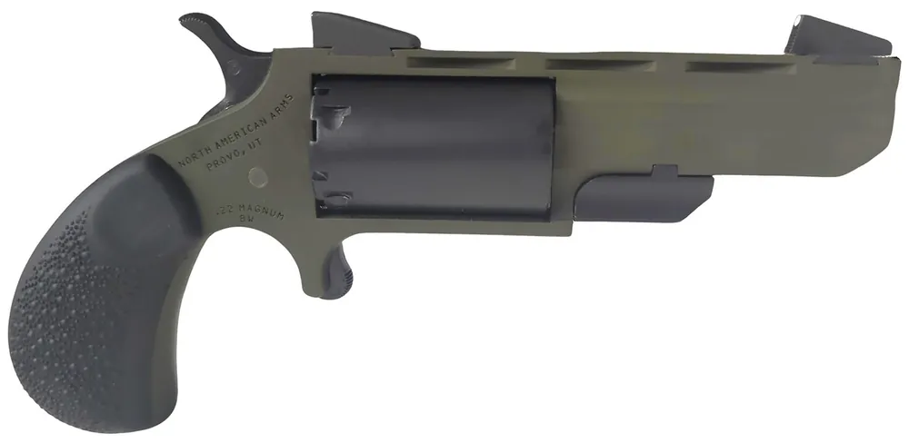 North American Arms Green Huntsman .22LR 5rd 2" Steel Barrel/Cylinder/Frame Pebble Finish Rubber Grips SAO Grn/Blk NAATGHMB