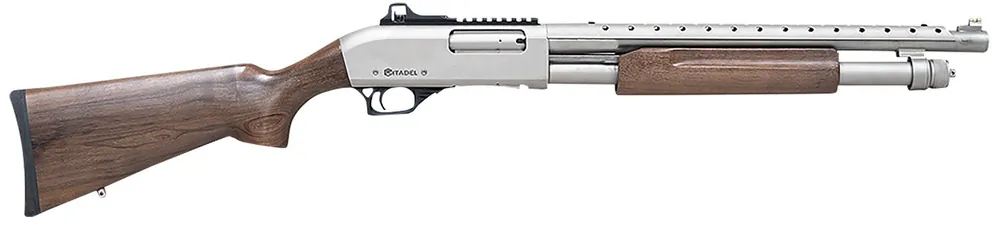 Citadel Mariner 12 G Pump Shotgun3" 4+1 18.50" Nickel Full Heat Shield Barrel, Nickel Picatinny Rail Stainless Steel Receiver FRMN1220NKL