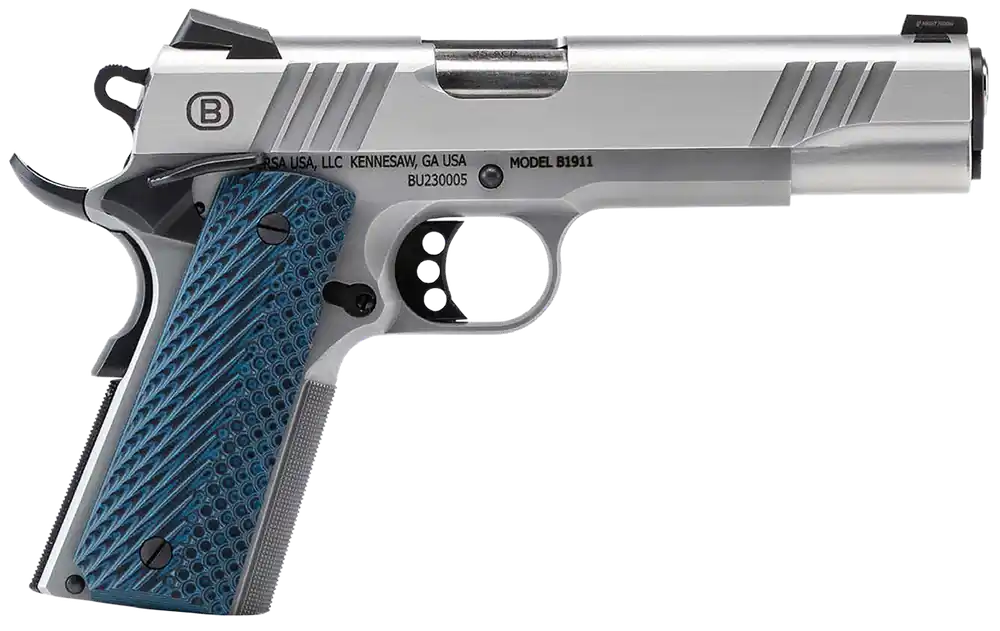 Bersa B1911 .45ACP 8+1 5" Stainless Slide/Frame Tritium Front/Novak Rear Sight Ambi Safety G10 Grips Black/SS B19117050SMBL
