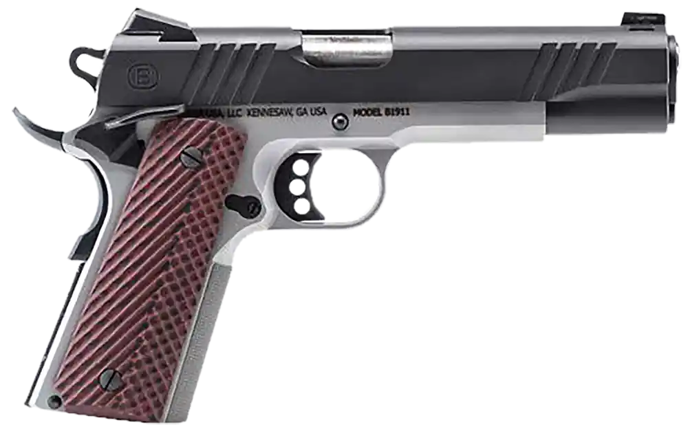 Bersa B1911 .45ACP 8+1 5" SS Slide/Frame Novak Rear/Tritium Front Sight Ambi Safety G10 Grips US Made Black/SS B19117050BMBC