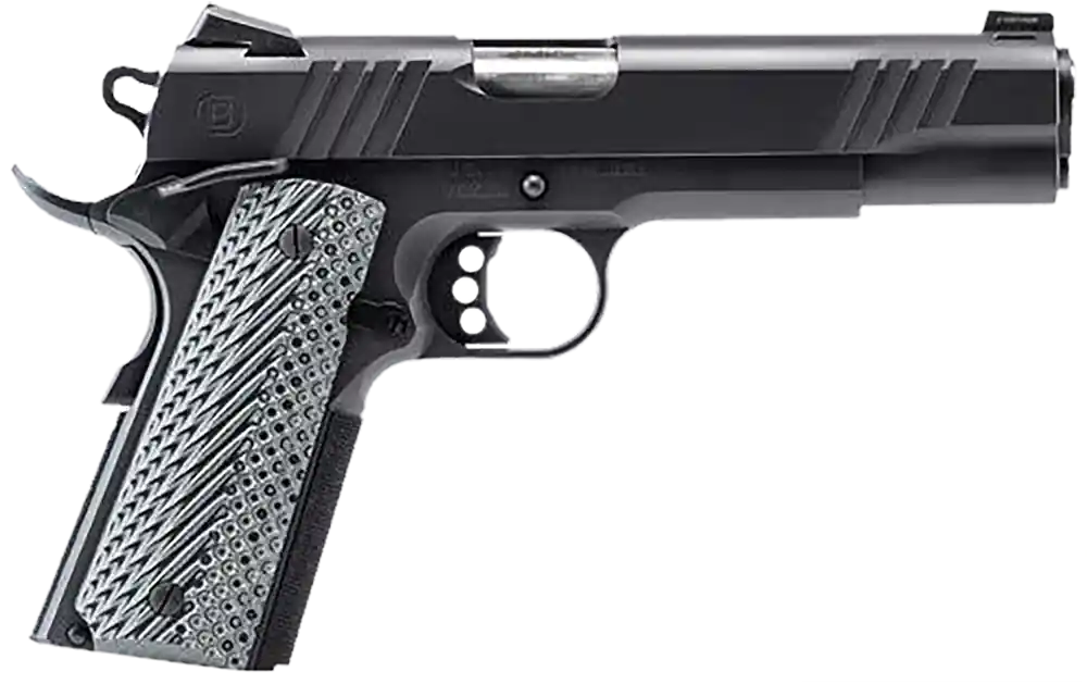 Bersa B1911 .45ACP 8+1 5" Barrel SS Frame Ambi Thumb Safety Extended Beavertail Grip Safety G10 Grips Black SAO B19117050BBBB