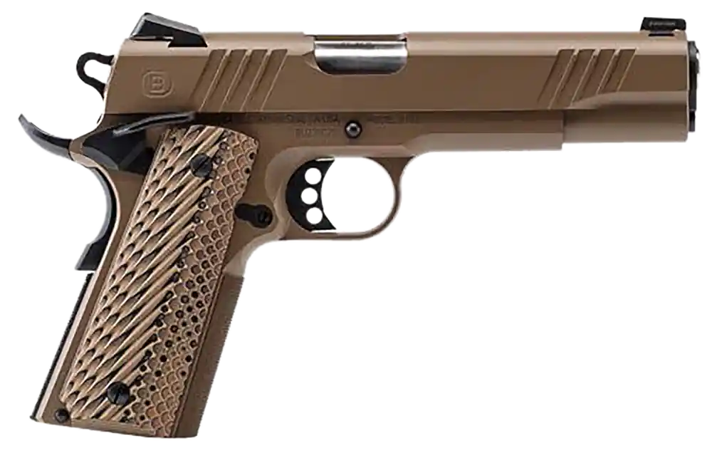 Bersa B1911 .45ACP 8+1 5" SS Barrel/Frame Night Sights Frt/Rear Serrations Ambi Safety Textured VZ Grips FDE SAO B19117050DEHB