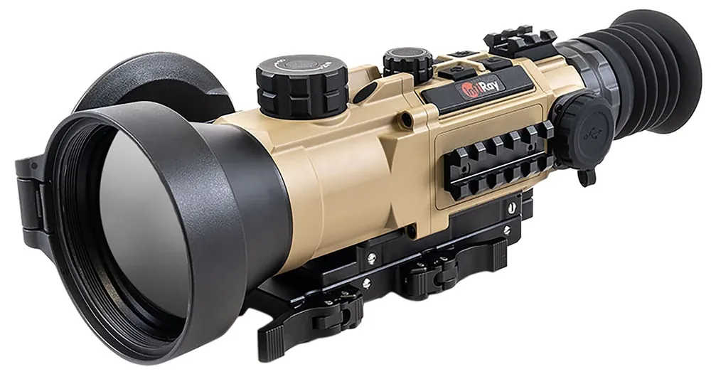 iRay USA RICO Hybrid 640 Thermal Scope 4x75mm Multi Reticle 8x Zoom 640x512 12 Microns 50 Hz Resolution Aluminum Black/Tan
