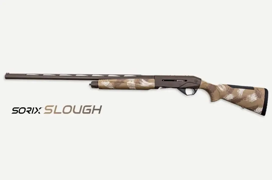 Weatherby Sorix 20G Semi-Auto Shotgun 3" 2+1 28" Burnt Bronze Cerakote Vent Rib Barrel & Drilled & Tapped Steel Receiver, Slough Camo Synthetic Stock XSL2028MAG