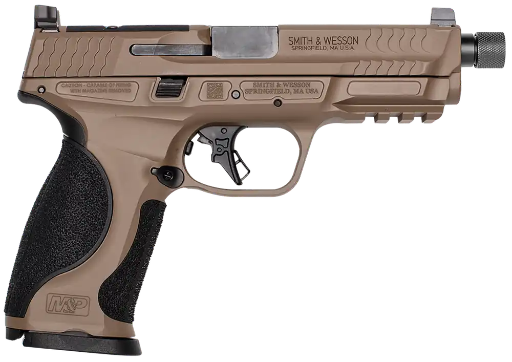 S&W M&P M2.0 9mm Pistol 17+1 4.63" Threaded Barrel Optic Cut Slide 3-Dot Sights Alum Frame Interchangeable Backstrap FDE 14163