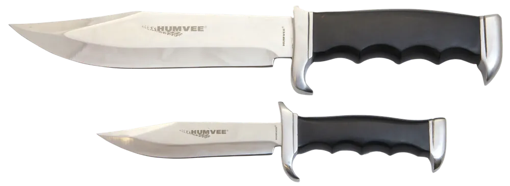 Humvee Adventure Gear Bowie Knife Set Fixed Plain Spear Point Polished SS Black Pakawood HMVBC02BK