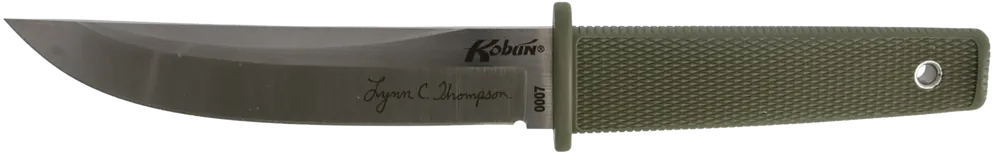 Cold Steel Kobun Lynn Thompson Signature Knife 5.50" Fixed Tanto Plain AUS-8A SS Blade/4.38" OD Green Kray-Ex Handle Includes Sheath CS17TAA