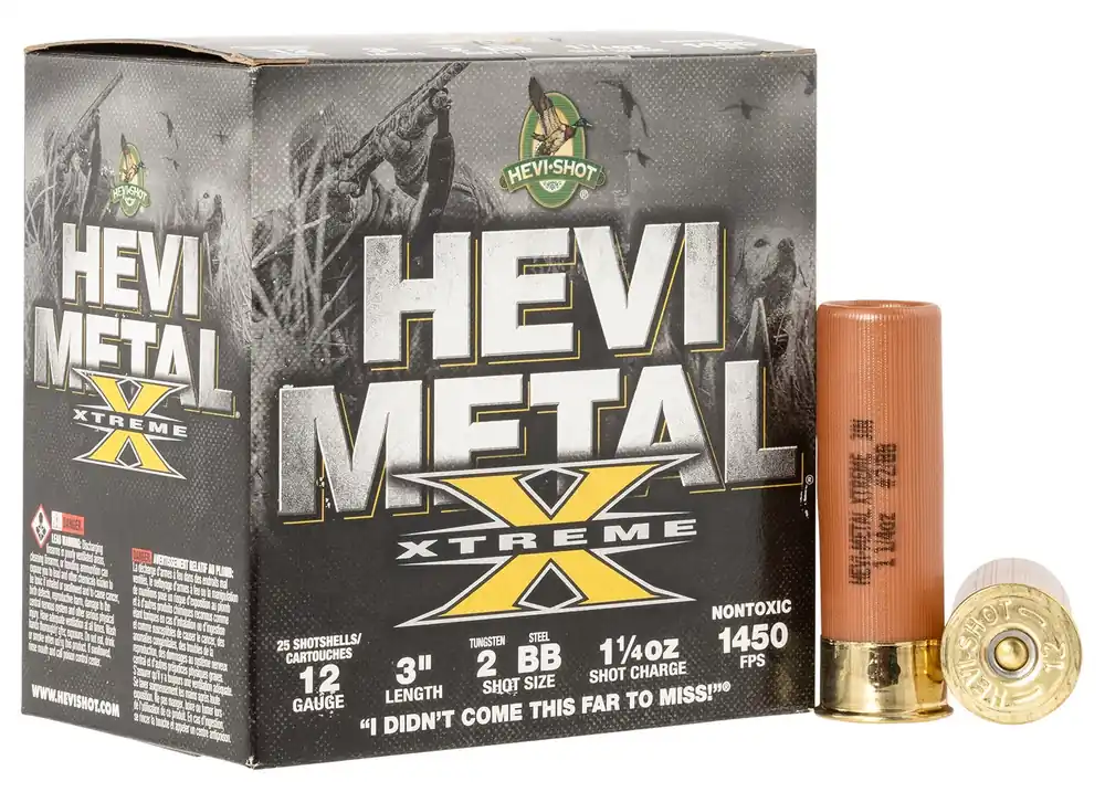 HEVI-Shot HEVI-Metal Extreme Shotshells 12 GA 3" 1-1/4 oz 2 Tungsten/BB Steel Shot 1450 fps 25 Shells Per Box