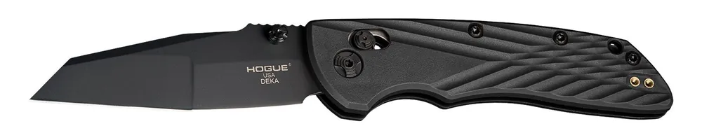 Hogue Deka Knife 3.25" Folding Wharncliffe Black Cerakote CPM MagnaCut SS Blade, Black GRN Handle, Includes Pocket Clip 24366