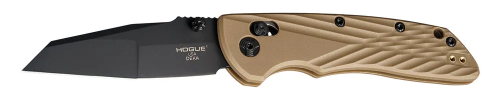 Hogue Deka 3.25" Folding Wharncliffe Black Cerakote CPM MagnaCut SS Blade, FDE GRN Handle, Includes Pocket Clip 24367