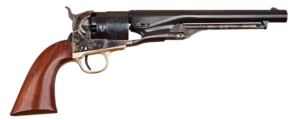 Cimarron 1860 Army Cut For Stock .44 Cal Revolver 6Rd 8" Barrel Fluted Cylinder Color Case Hardened Steel Frame Walnut Grip SA Blued CA040