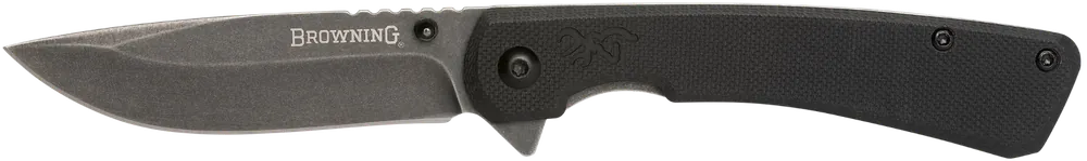 Browning Branded Rock Knife EDC 3" Folding Drop Point Plain Black Stonewashed Black Handle 3220514