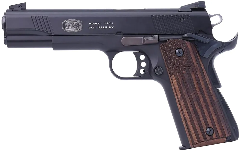 Mauser Rimfire 1911 22 LR Pistol 5" Black/Molded Wood Flag Grip 4110608