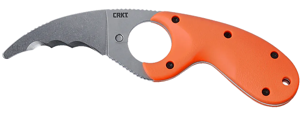 CRKT Bear Claw 2.39" Fixed Hawkbill Veff Serrated Stonewashed AUS-8A SS Blade, Blaze Orange Textured GRN Handle 2511ER
