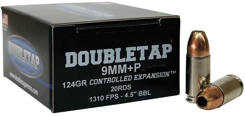 DoubleTap 9mm+P Luger Ammo 124 Grain Controlled Expansion Jacketed Hollow Point 20 Rounds 9MM124HP20