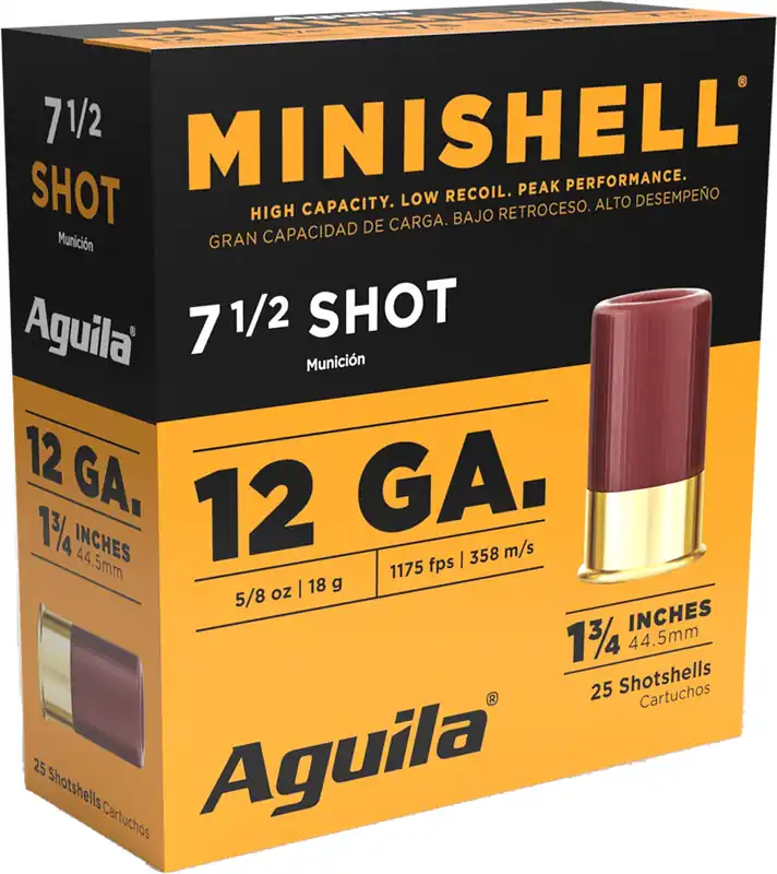 Aguila Minishell Shotshells 12 GA 1.75" 5/8 oz 7.5 Lead Shot 1200 fps 25 Shells Per Box