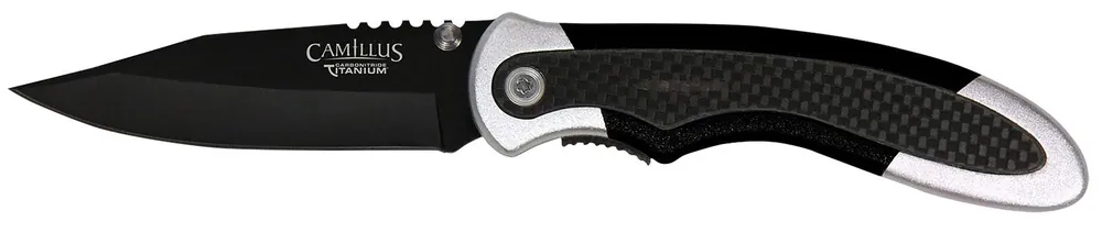Camillus Chameleon Knife 3.50" Folding Drop Point Plain Black Carbonitride Titanium AUS-8A SS Blade, Carbon Fiber/Aluminum Handle 19079