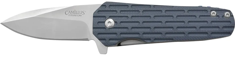 Camillus Wedge 2.25" Folding Knife Silver Carbonitride Titanium 420 Stainless Steel Blade, Blue Textured GFN Handle 19399