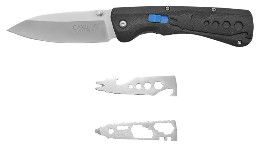 Camillus Inject Knife 3.25" Folding Drop Point Silver Carbonitride Titanium D2 Steel Blade, Black Textured Carbon Fiber Handle 19368