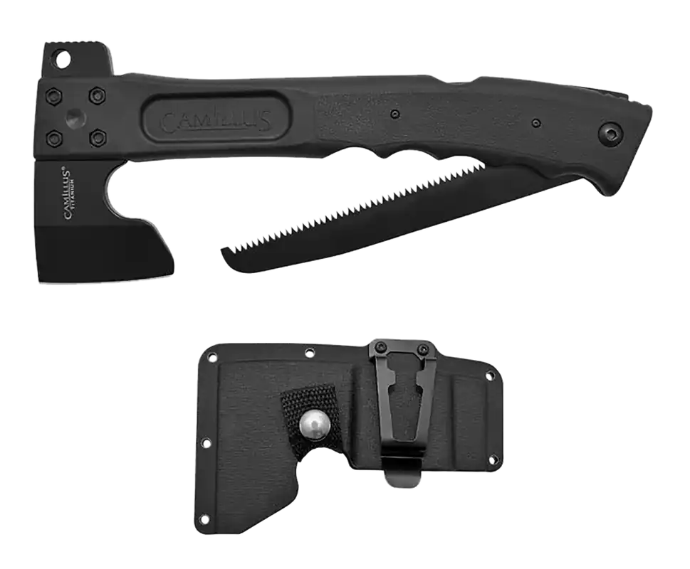 Camillus Camtrax 3-in-1 Knife 2.75" Titanium Coated Stainless Steel Blade, Black GFN Handle 12" OAL 19142