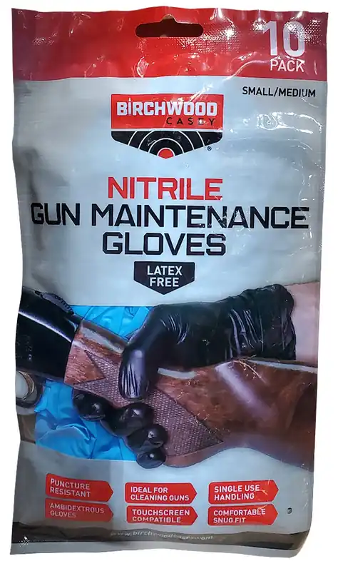 Birchwood Casey Nitrile Gun Maintenance Gloves Black LG/XL 10 Pack NGLVS-L