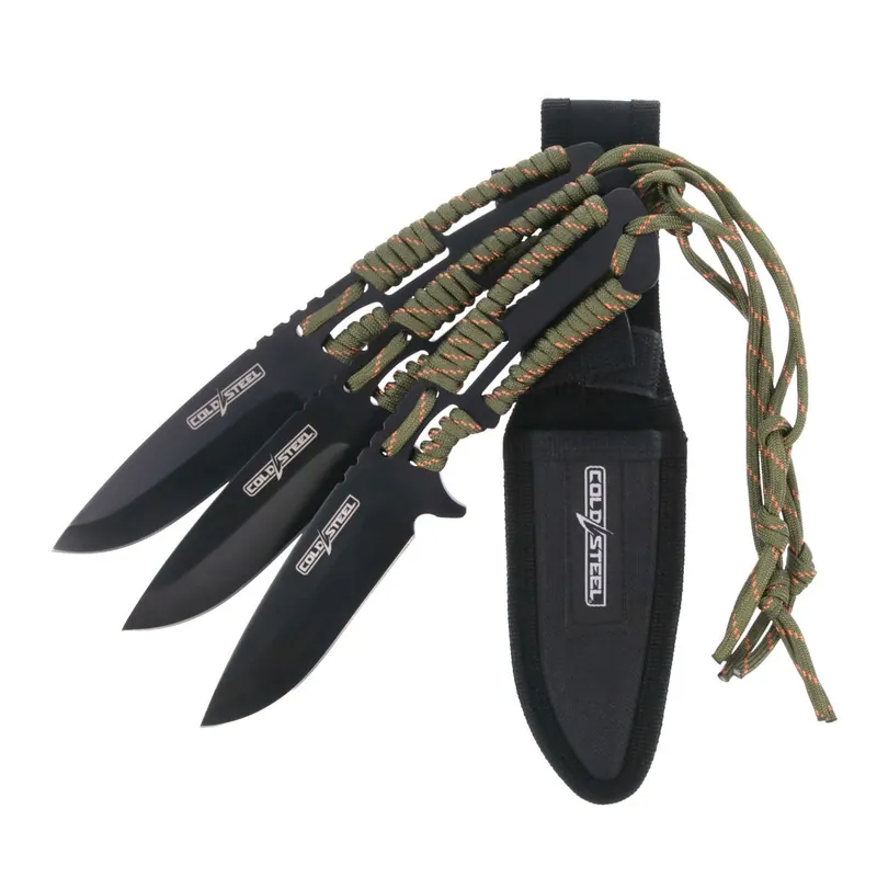 Cold Steel Throwing Knives Set of 3 4.40" Fixed Clip Point Plain Black Oxide 420 Stainless Steel Blade, Paracord Wrap Handle CSTH44KVD3PK