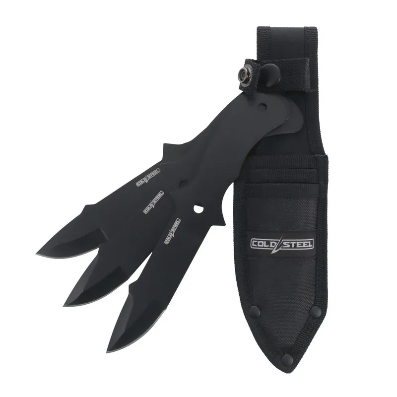 Cold Steel Throwing Knives Set of 3 Fixed 8" Drop Point Plain Black Oxide 420 Stainless Steel Blade, Includes Sheath CSTH80KVC3PK